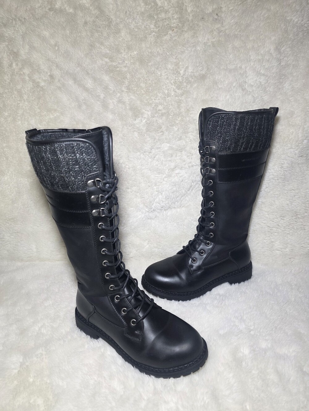 Wanderlust Lucy Tall Winter Combat Boots Knit Collar Fleece Lined Black Size 7M